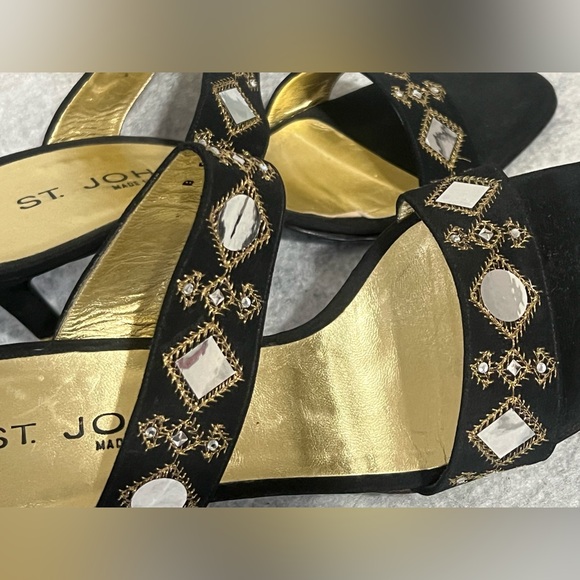 VTG*New-ST.John Satin Embellished Heeled Sandals Slip on Sandals/heels~Size:8~ - Picture 3 of 14